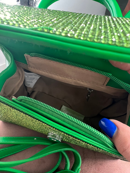 Borsa verde con tracolla brillantinata