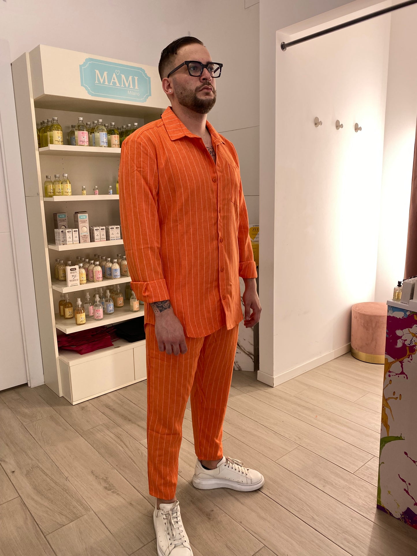 Coordinato Manhattan arancione gessato
